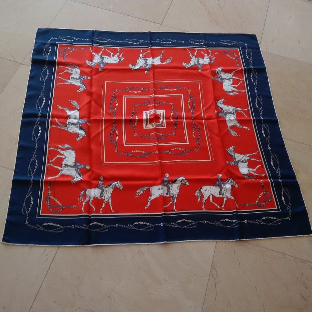 Vittorio 100% Silk Scarf Equestrian Motif  Vintage